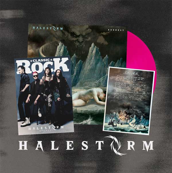 The Halestorm bundle featuring a magazine, signed lyric sheet and Everest album on pink vinyl