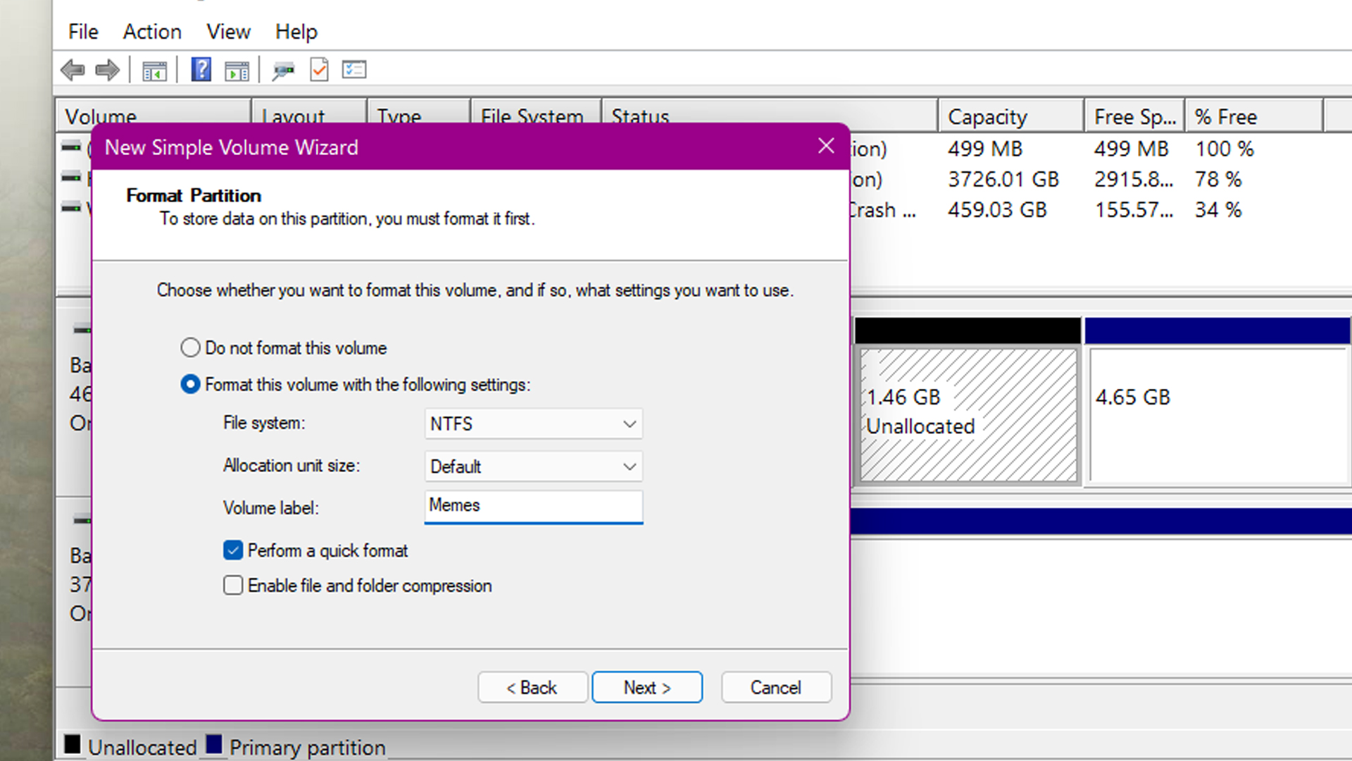 Windows partitioning OS drive screenshots