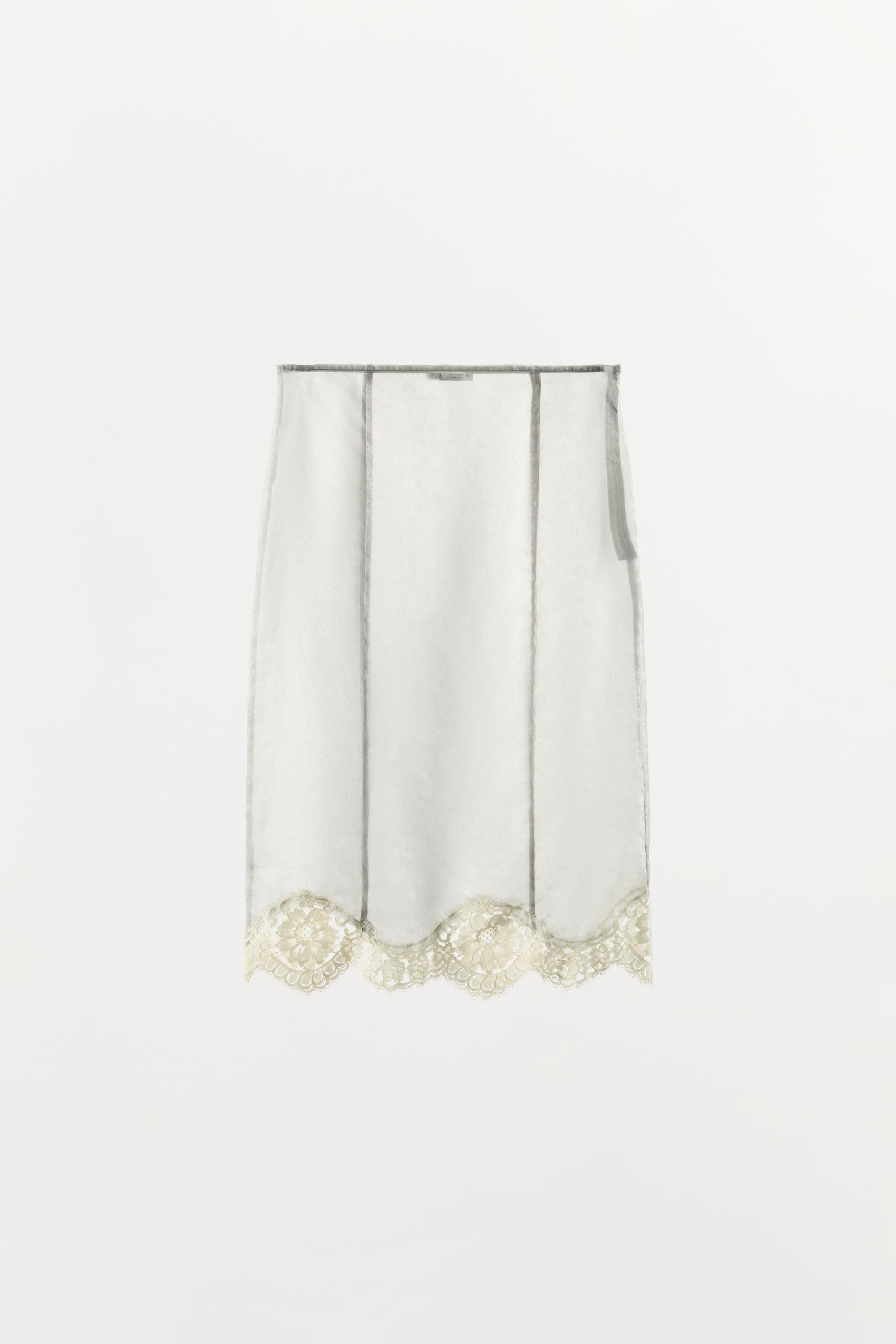 Contrast Lace Satin Skirt - Lilac / White - Xs