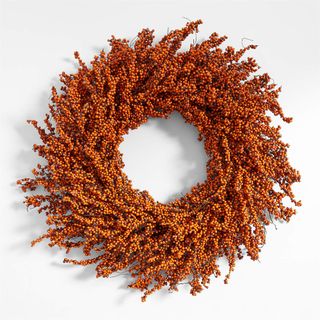 Crate & Barrel Faux Orange Mini Berry Wreath against a white background