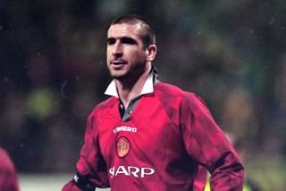 Eric Cantona in action for Manchester United against Borussia Dortmund in April 1997.