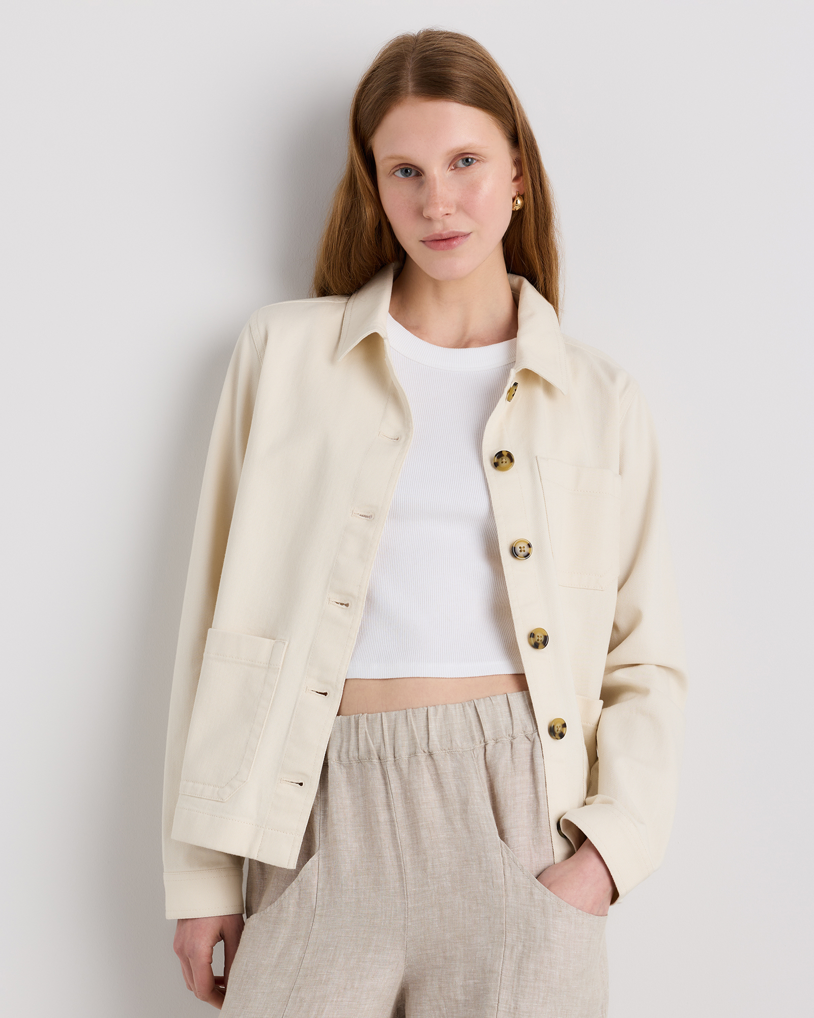 Organic Comfort Stretch Chore Jacket in Vanilla