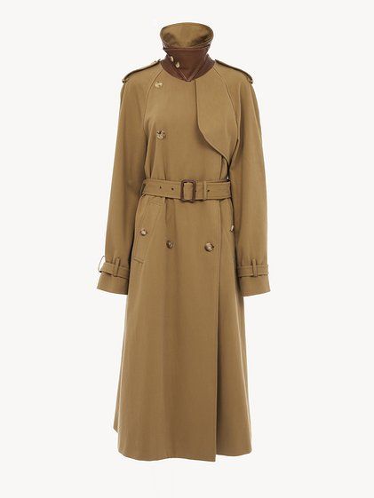 Long Trench Coat in Cotton Gabardine