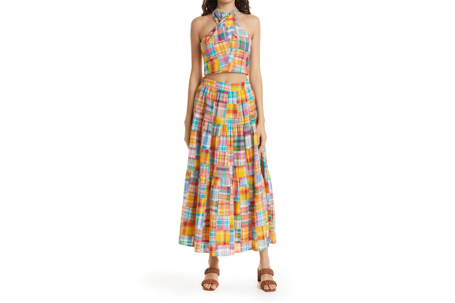 STAUD Kai Patchwork Plaid Cotton Matching Set