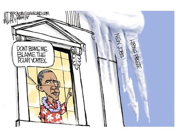 Obama cartoon jobs report hiring freeze