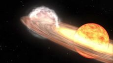 An artist's illustration of T Coronae Borealis.