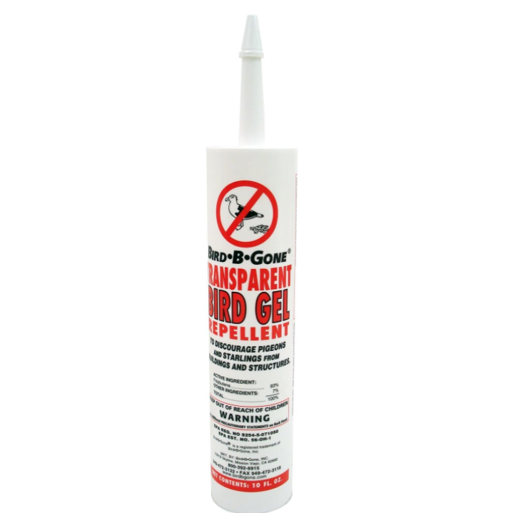 a bottle of bird repellent gel in a white container