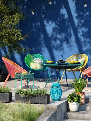 colourful garden furniture on a patio