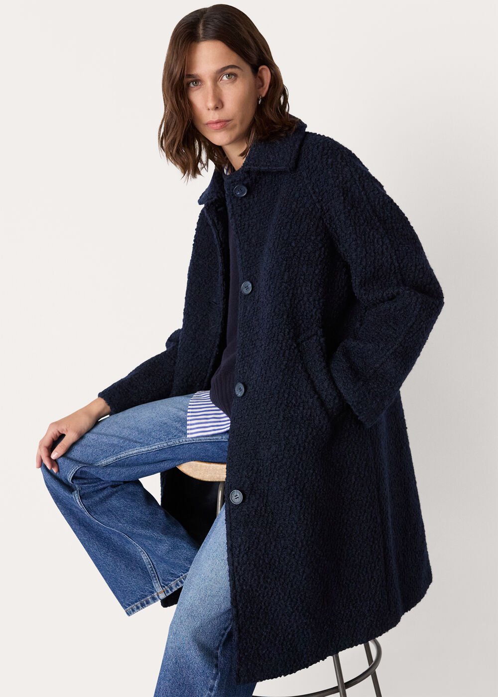 Navy Romy Boucle Coat