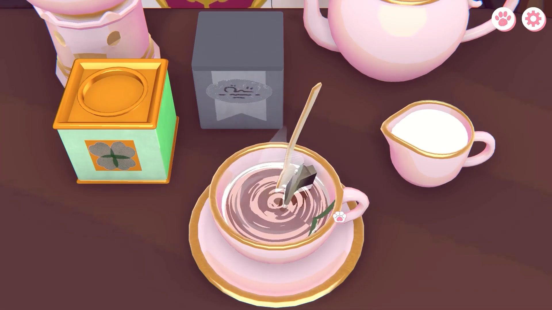 Pekoe - a cup of tea being stirred with ingredients in the water
