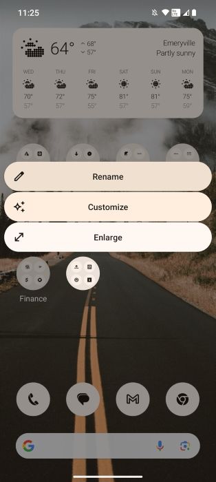 Nothing OS 2.0 launcher context menu