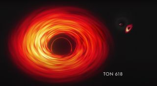 An illustration of a supermassive black hole with a mass billions of times that of the sun. Did these cosmic titans grow from massive black hole seeds?