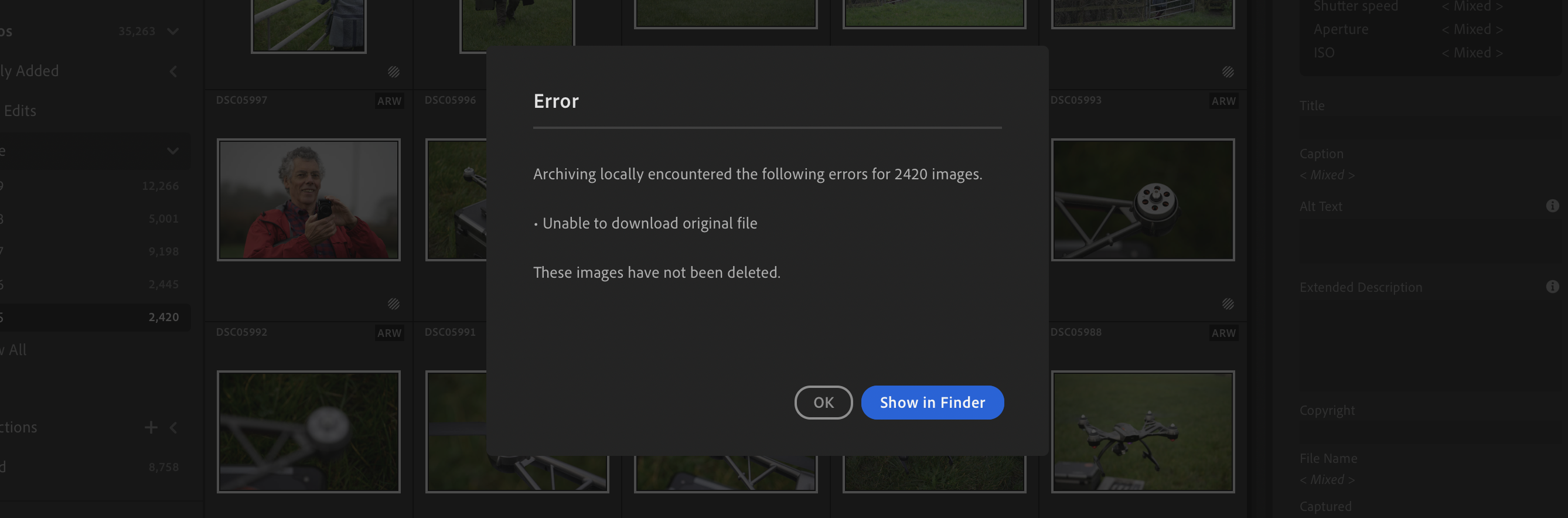 Adobe Lightroom error grab