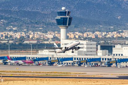Airplane in Athens Airport in Greece 