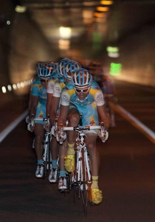 A bit of dark tunnel -- and no lights on the bikes?
