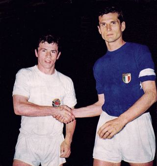 Yugoslavia's Ilija Petković and Italy's Giacinto Facchetti at Euro 1968.