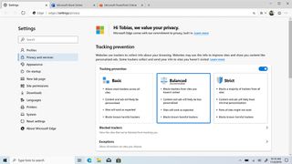 Microsoft Edge browser privacy options