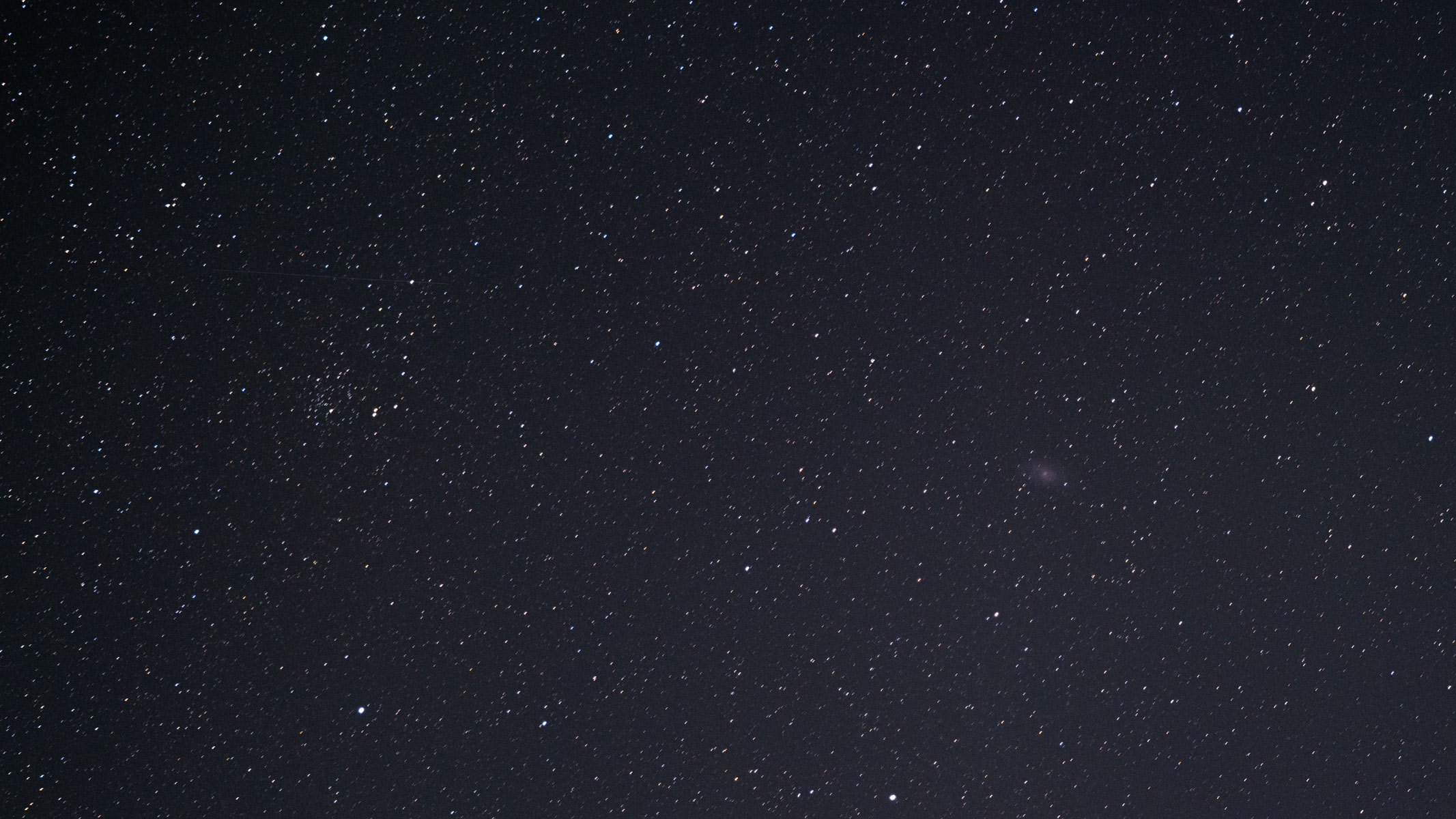 The Triangulum galaxy (M33) and NGC 752 in the night sky, as photographed by the Fujifilm GFX100S II.