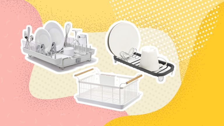 Best dish racks graphic on yellow and pink background