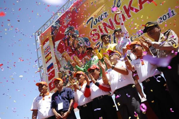 The podium ceremony is a colourful one.