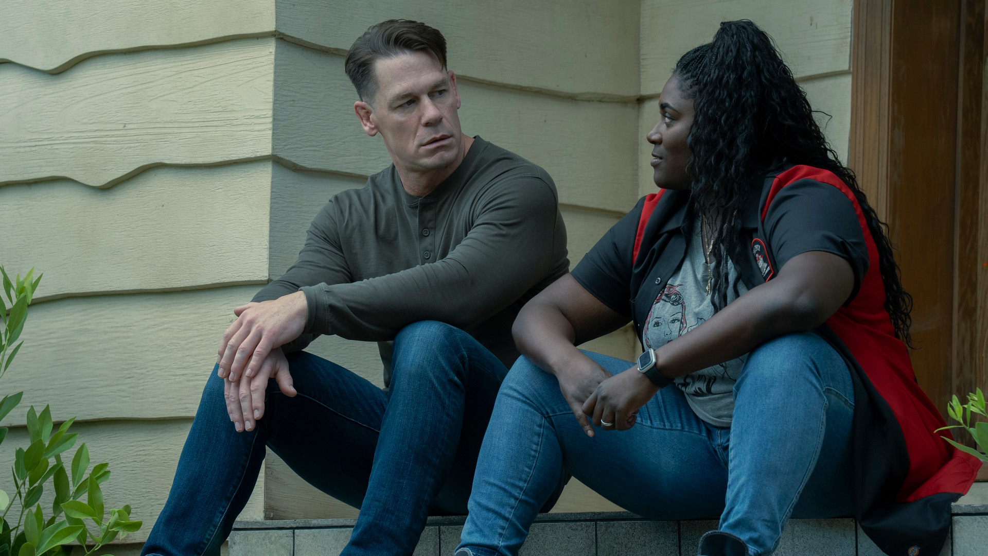 John Cena as Peacemaker and Danielle Brooks as Leota Adebayo in Peacemaker season 2.