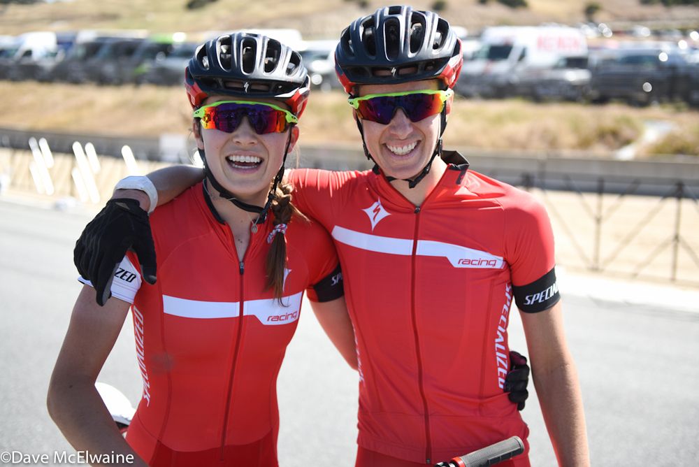 U-23 rider Kate Courtney and her Specialized team-mate Lea Davision at the finish