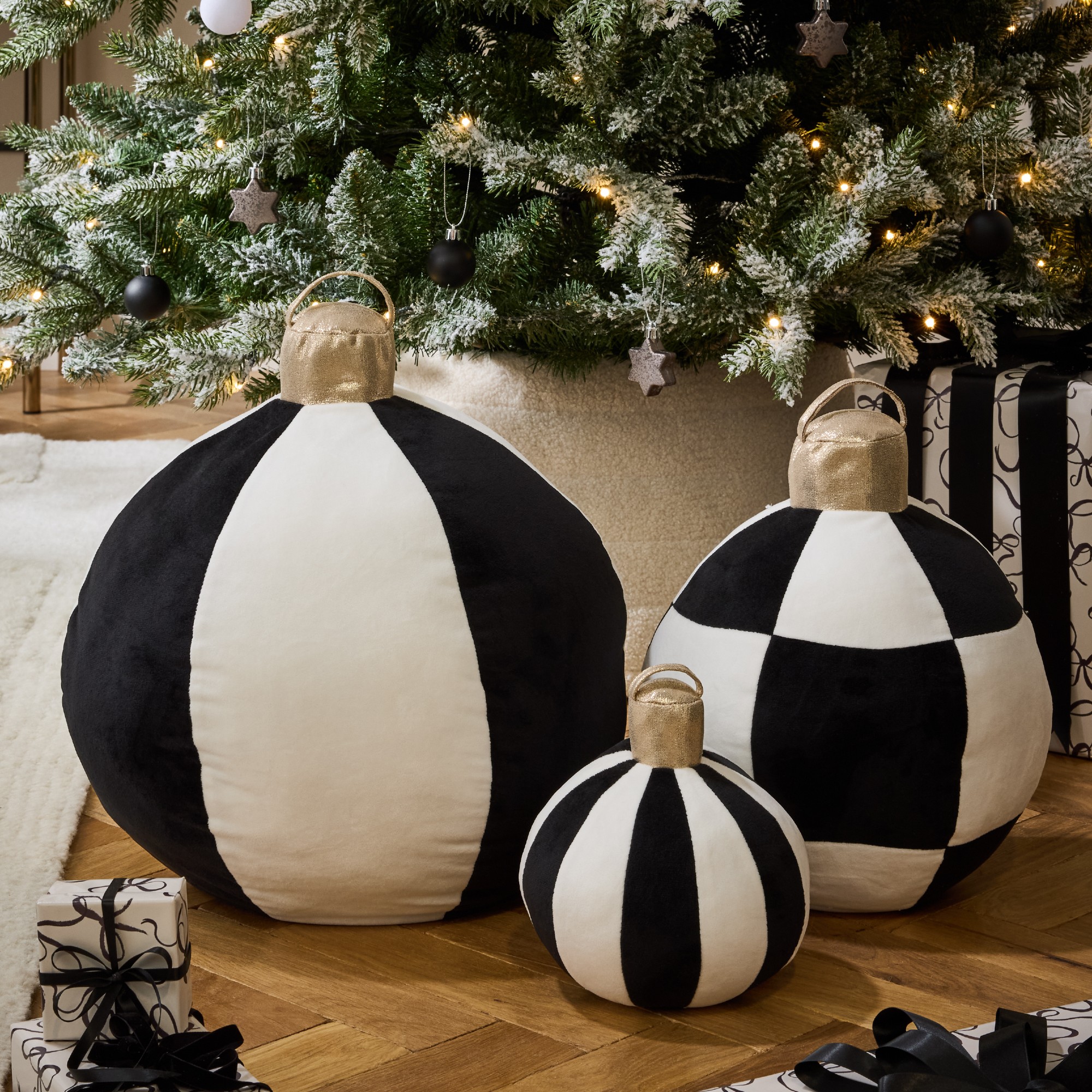 Next Black White Plush Bauble Christmas Ornament
