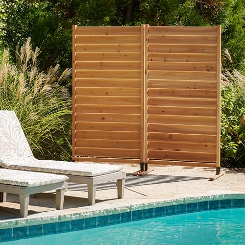Enclo Louvered Freestanding/surface Mounted Privacy Screen, Cedar Wood