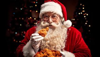 Santa eating fried chicken