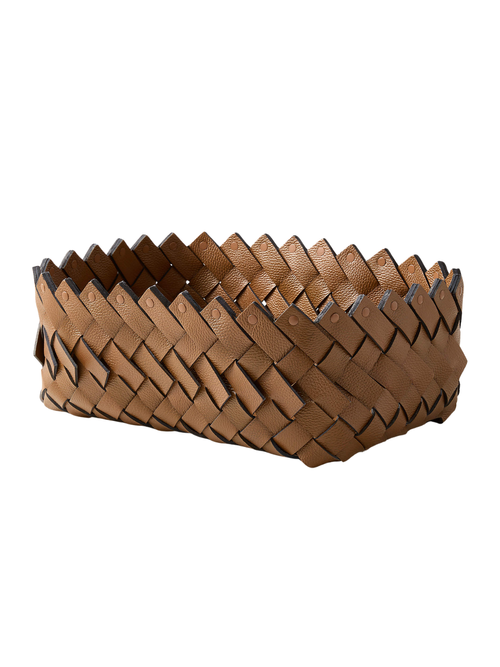 Willa Woven Saddle Leather Storage Basket Medium