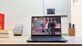 Lenovo Flex 5i Chromebook Plus review unit on a desk