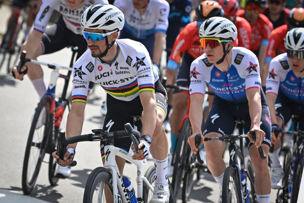 World champion Julian Alaphilippe (Quickstep-Alpah Vinyl) during the 2022 Liège-Bastogne-Liège 