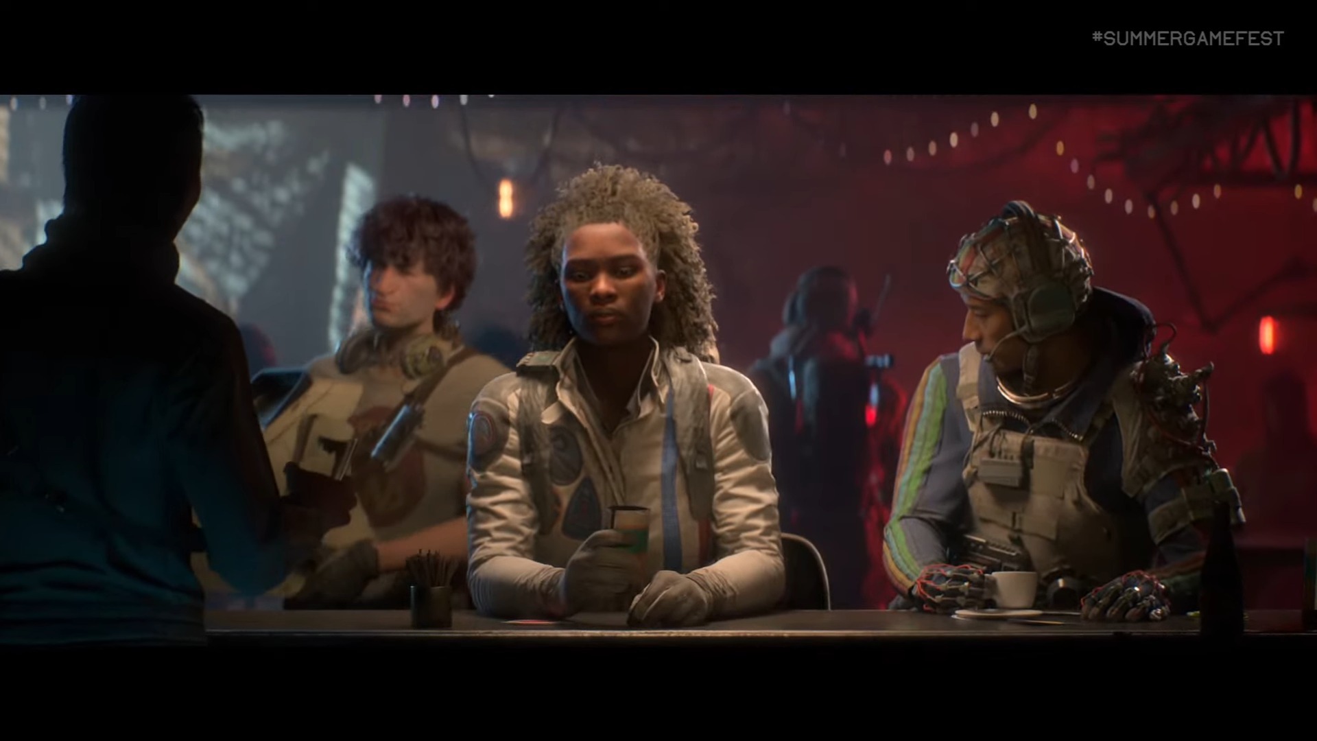 ARC Raiders screenshot of potential characters sitting at the bar.