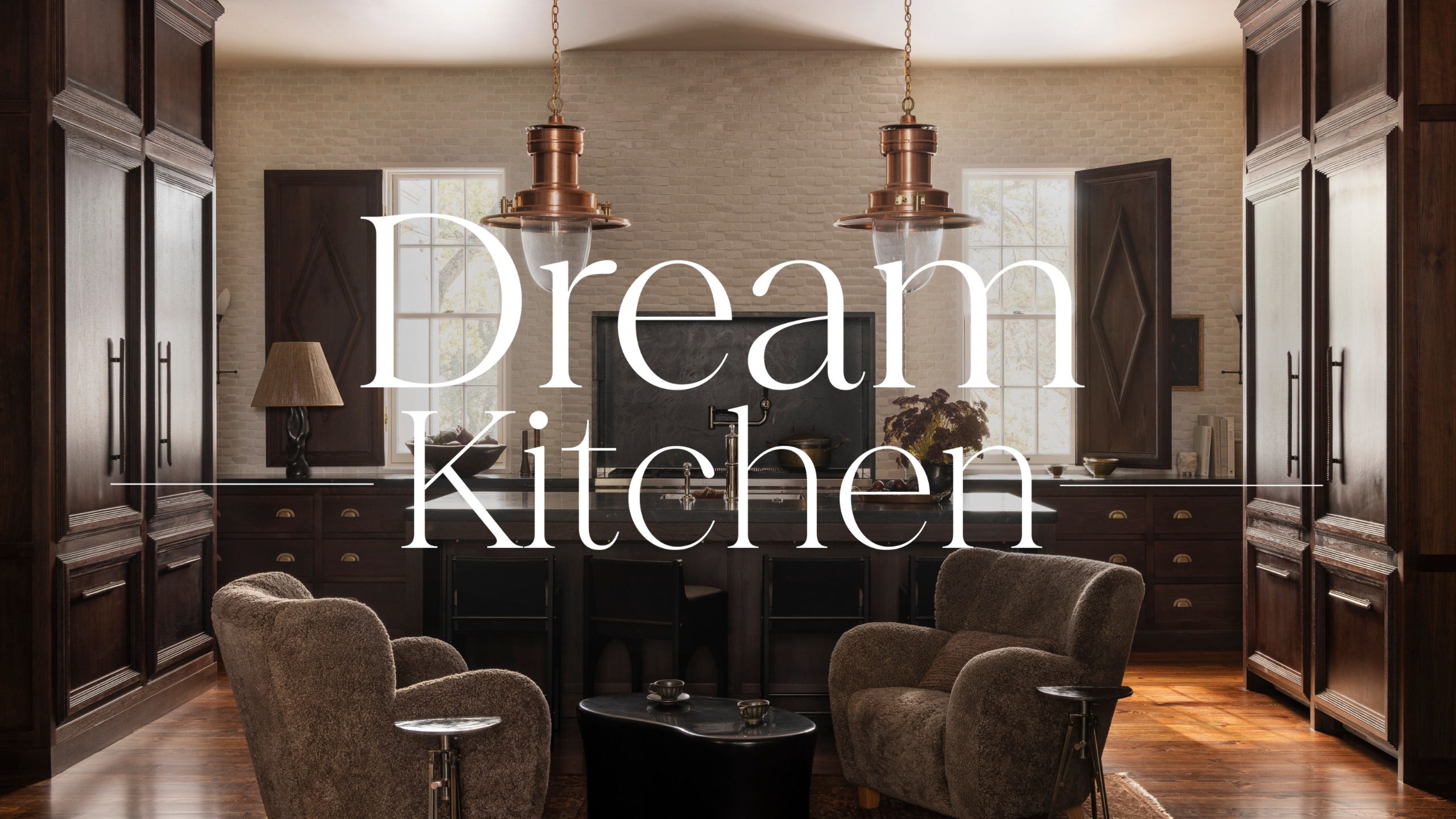 A moody kitchen with a 'dream kitchen' overlay