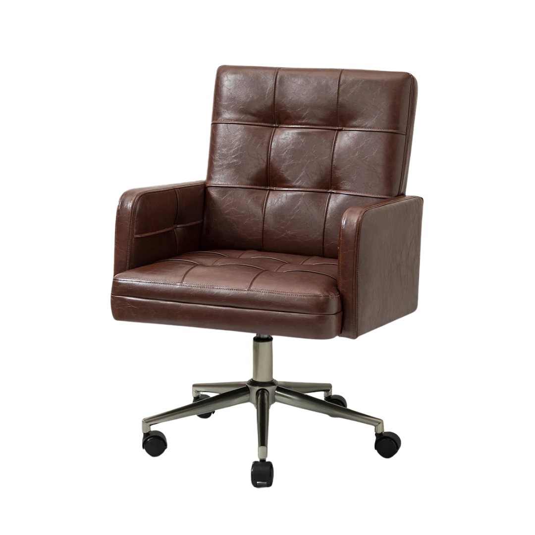 Kelly Clarkson Home Auric Mid-Century Modern Leather Height-Adjustable Swivel Office Chair With Button Tufted Design &amp;amp; Reviews | Wayfair