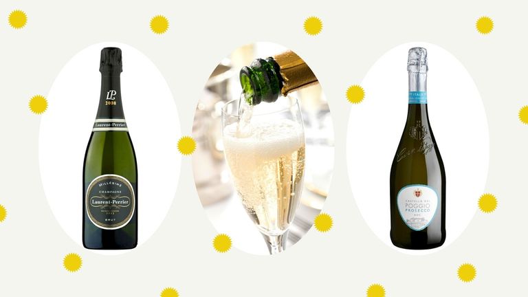 A composite image of three of the cheapest supermarket prosecco and champagne deals including a laurent perier magnum