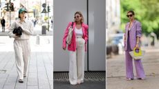 A composite of street style influencers showing how to style linen pants for work