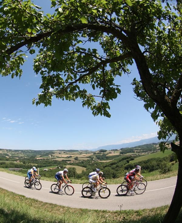 RIders in the breakaway speed along on stage 19.