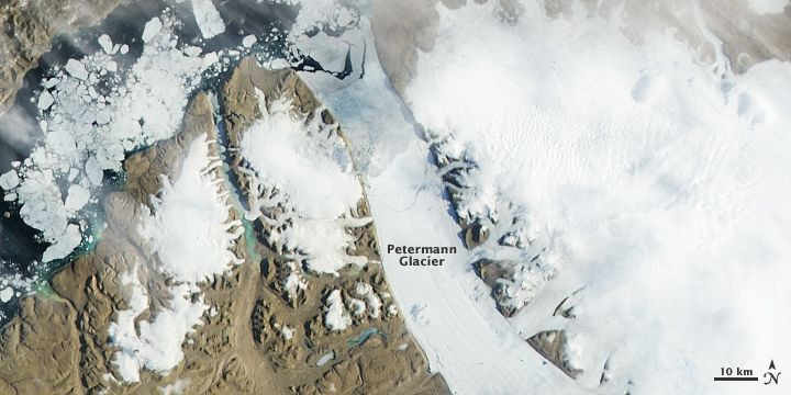 Greenland&#039;s Petermann Glacier births a giant iceberg.