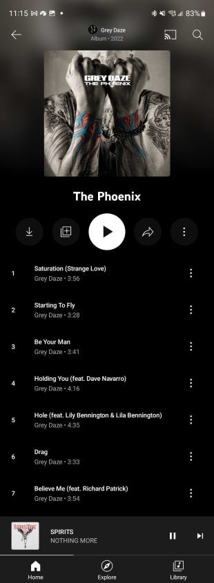 YouTube Music's new album UI on smartphone