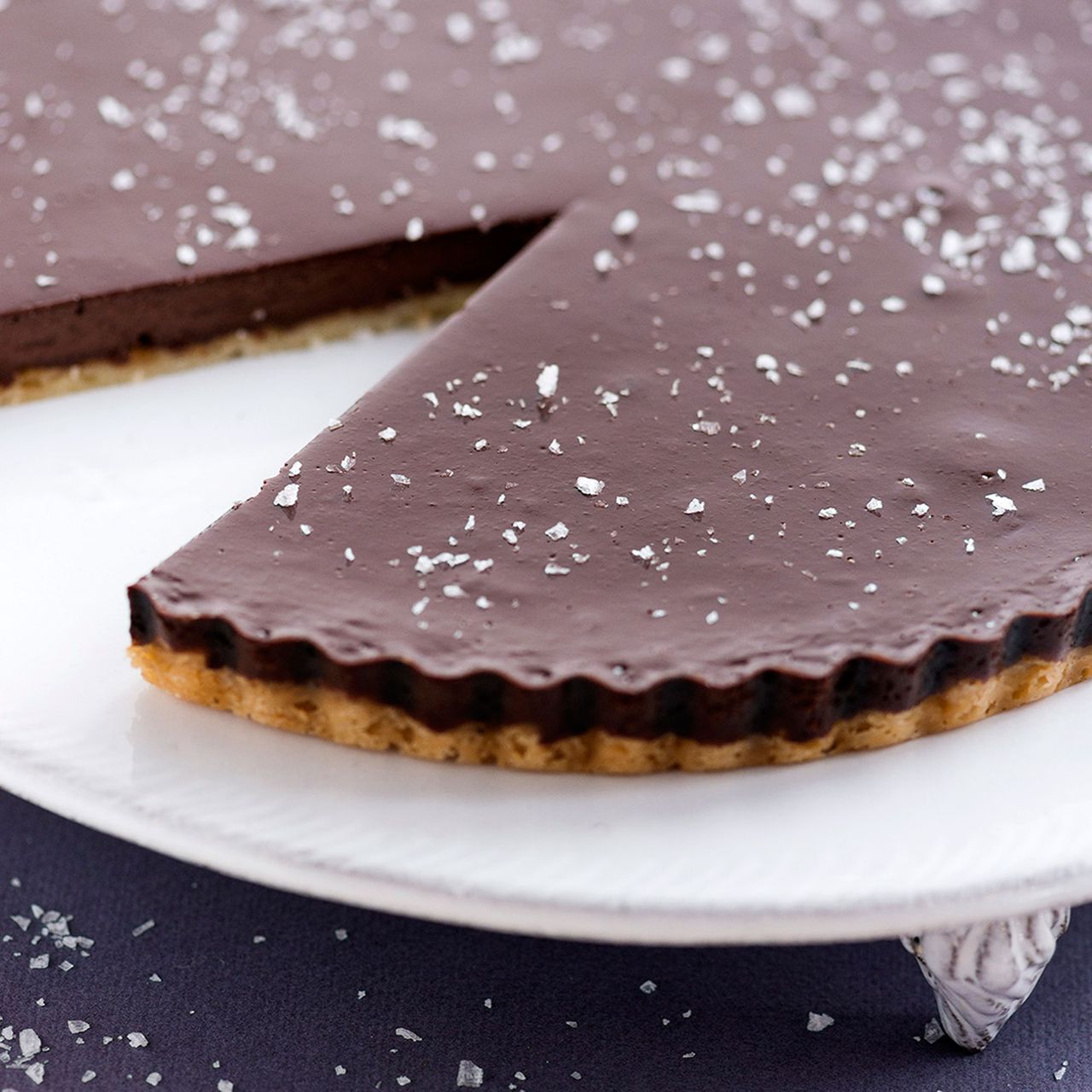 Satiny chocolate tart with sea salt photo