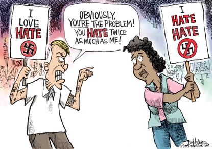 Political cartoon U.S. Charlottesville neo-nazi protest hate