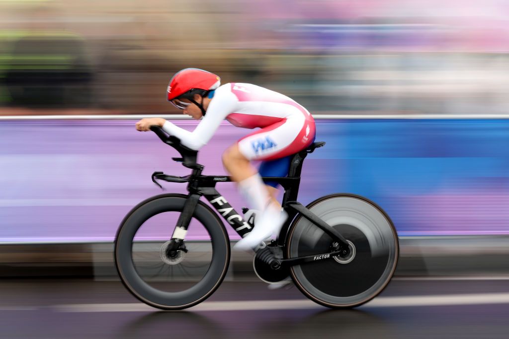 PARIS FRANCE JULY 27 Audrey Cordon Ragot of Team France competes near to the Assemblee Nationale during the Womens Individual Time Trial on day one of the Olympic Games Paris 2024 at Pont Alexandre III on July 27 2024 in Paris France Photo by Jared C TiltonGetty Images