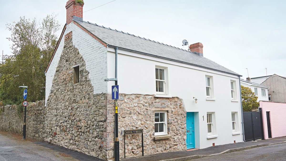 stone cottage renovated with white render