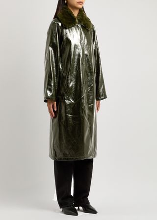 Lumi Faux Fur-Trimmed Vinyl Coat