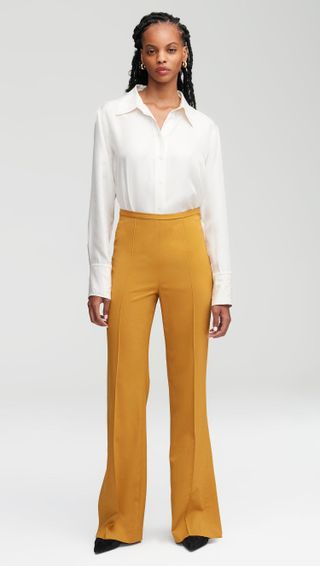 Argent, Slim Pintuck Trouser in Seasonless Wool | Mustard