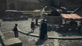 A beggar in Dragon's Dogma 2 talking to the protagonist