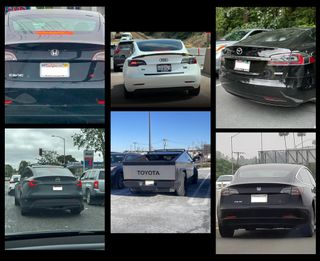 Tesla cars with logo changed to other car brands' logos