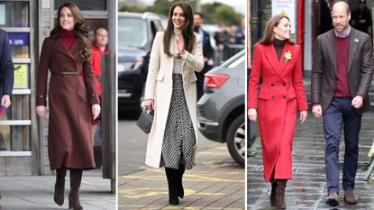 A composite of three pictures of Kate Middleton wearing her brown and black Gianvito Rossi knee high boots on different occasions
