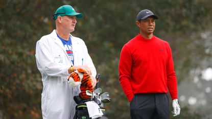 Joe LaCava Tiger Woods pictured together at the 2020 Masters, Tiger Woods’ Caddie